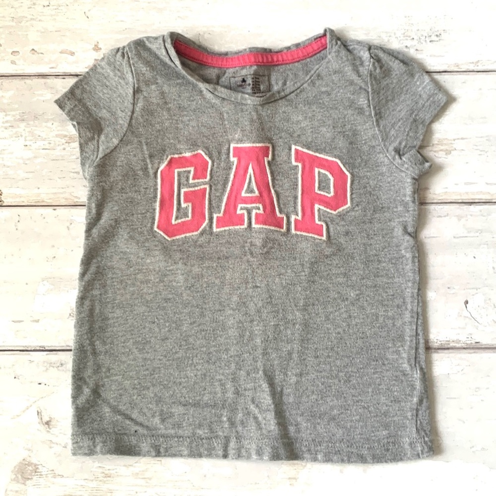 BabyGap 3T Girls Gray Gap Shirt Pink Lettering Kids Toddler Short Sleeves
